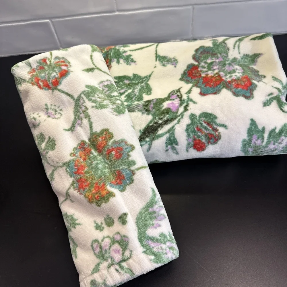 World Market Retro Floral with Birds‎ Towel Set of Two